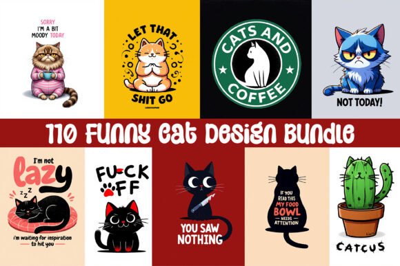 110 Funny Cat T-Shirt Design Bundle: Purr-fect for Creators